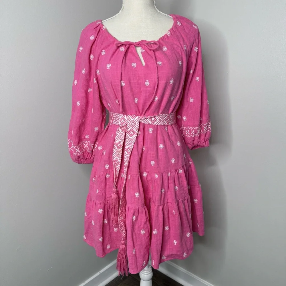 A Loves A Pink Bohemian Dress with Embroidered Details - Picture 1 of 5